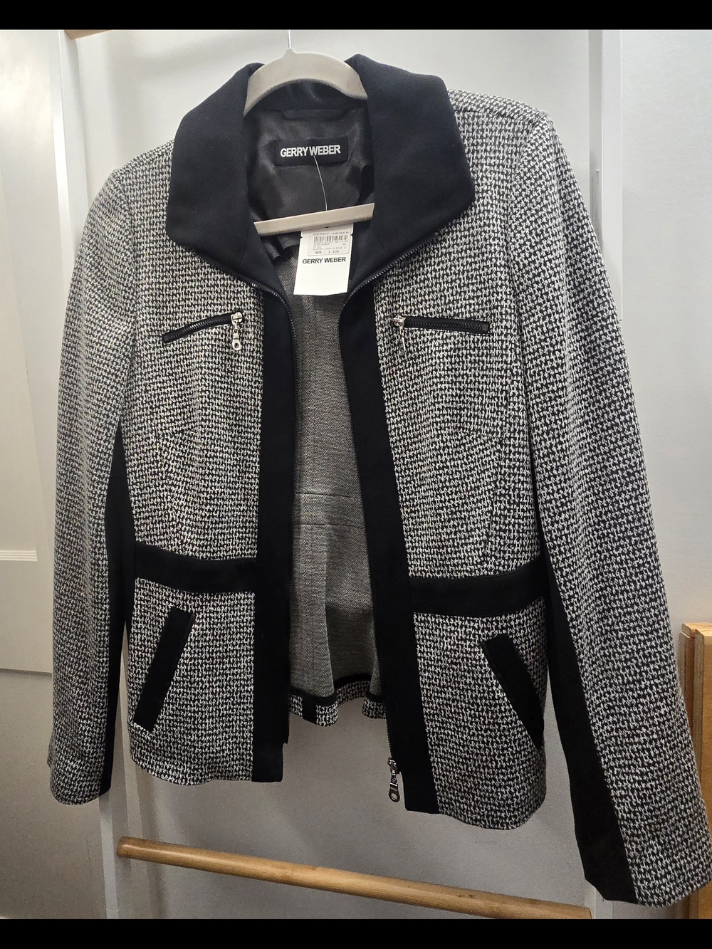 Gerry Weber Black and White Tweed-Effect Zip Jacket